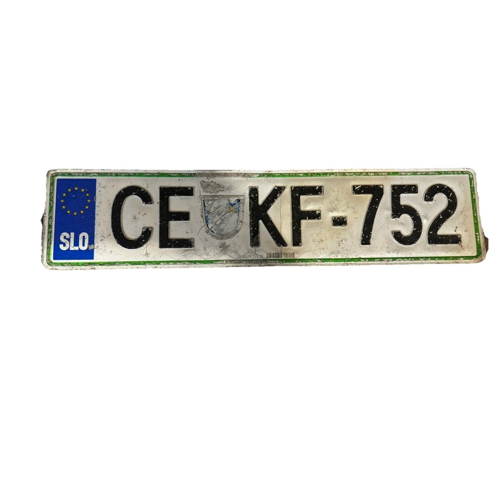 Authentic Slovenian License Plate CE KF-752 SLO EU Badge Green Border